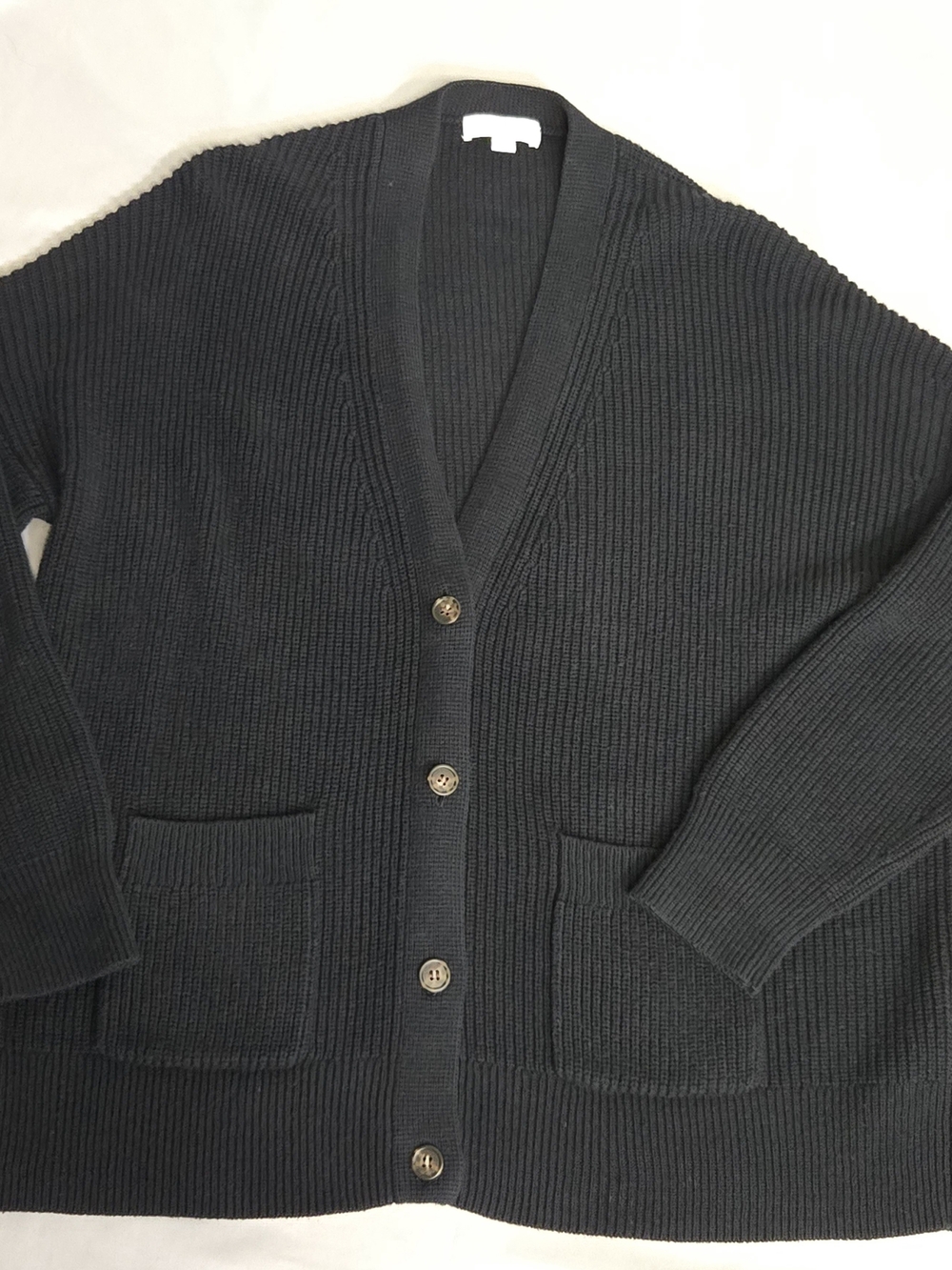 J Crew  Womens Black Ribbed Button-Front Cardigan Sweater Chunky Slouchy M